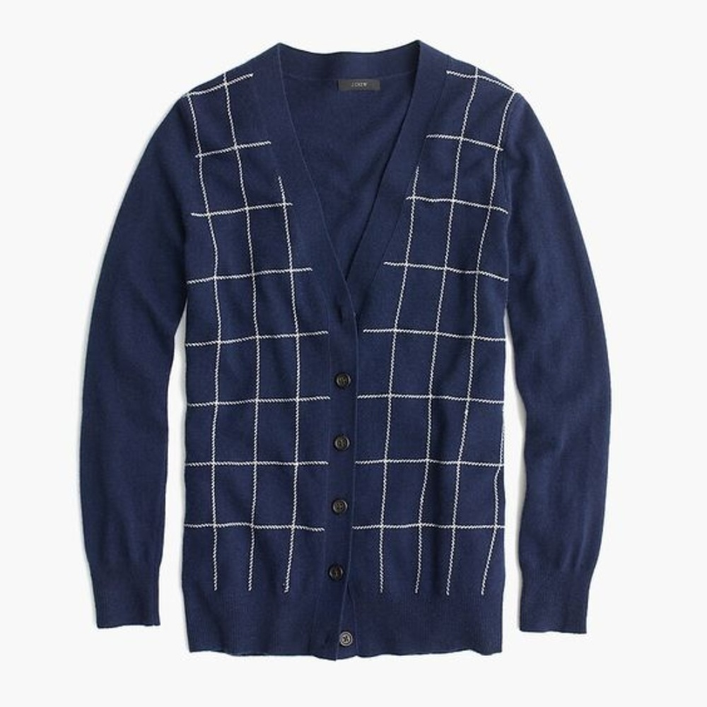 Jcrew Boyfriend style Navy windowpane cardigan sweater - cozy for fall!